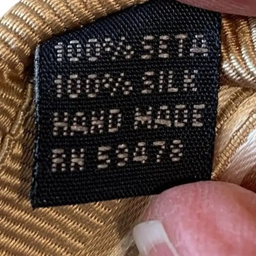 Fabio Ferretti Italy Handmade Men’s Silk Tie Tan Gold & White Diagonal Striped